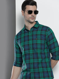 The Indian Garage Co Men Blue & Green Comfort Fit Checked Casual Shirt