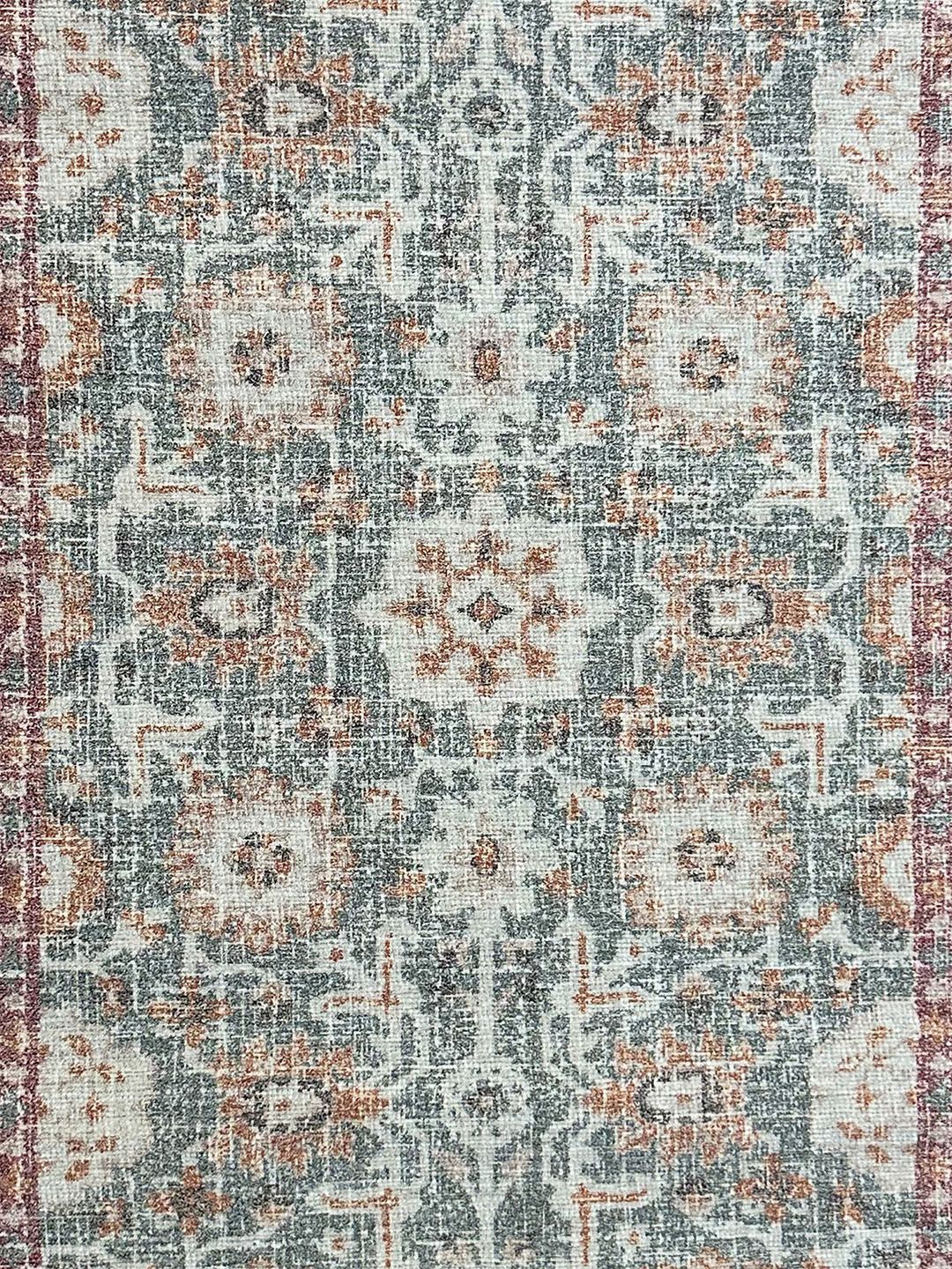 URBAN SPACE Green & White Ethnic Motifs Printed Vintage Anti-Skid Carpet