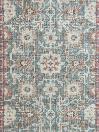 URBAN SPACE Green & White Ethnic Motifs Printed Vintage Anti-Skid Carpet