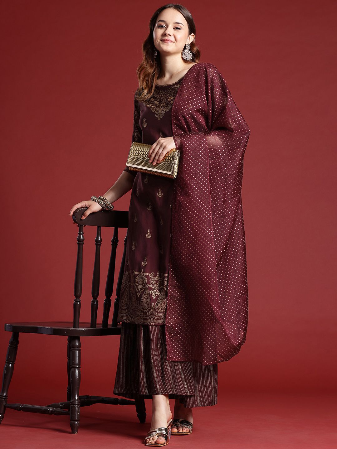 Anouk Ethnic Motifs Printed Kurta Set With Dupatta