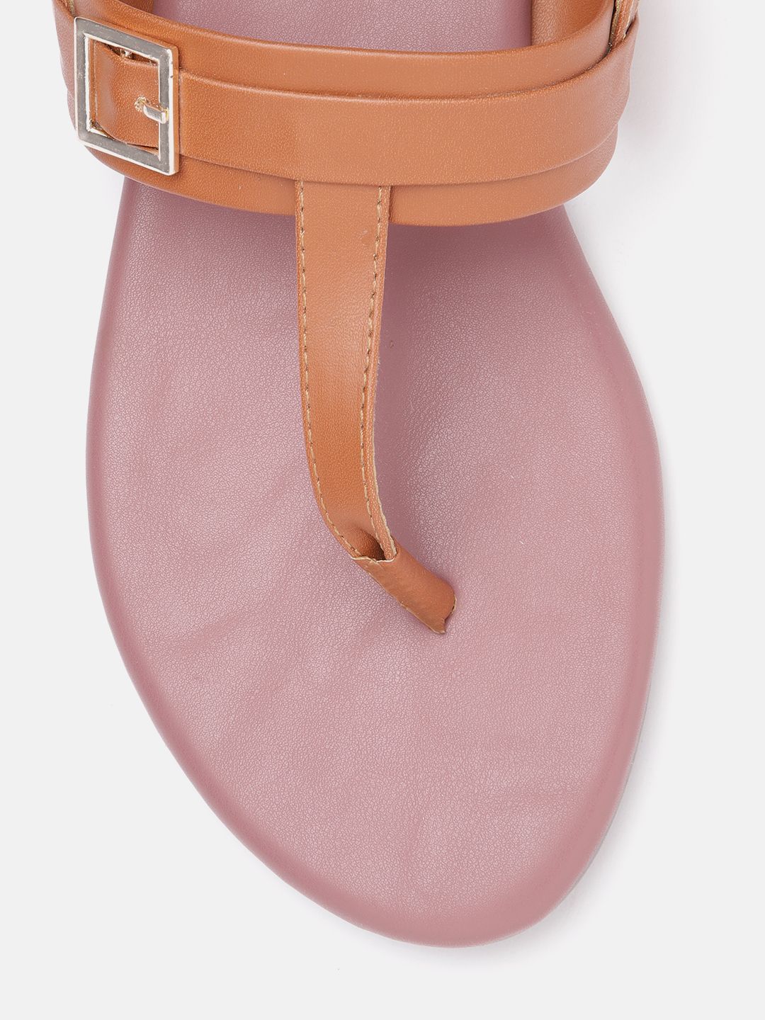 DressBerry Women Solid T-Strap Flats with Buckle Detail