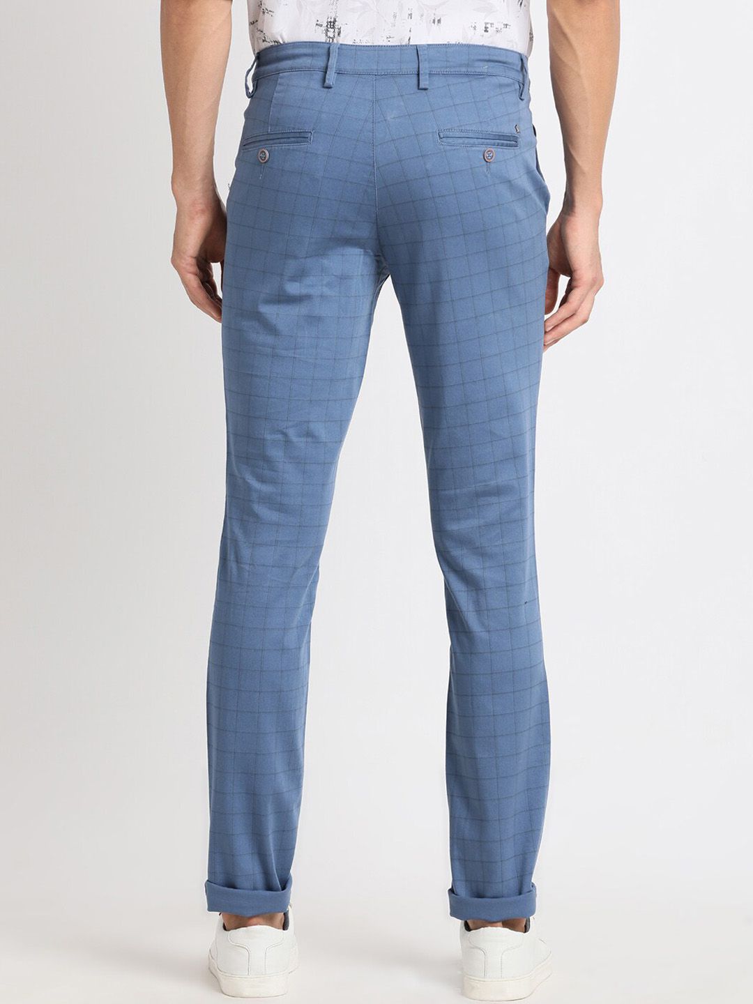 Turtle Men Smart Tapered Fit Checked Chinos Trousers