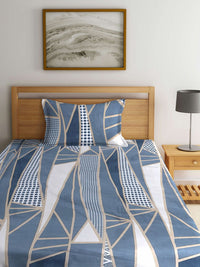 KLOTTHE Book Fold Grey & White Geometric 300 TC Single Bedsheet With 1 Pillow Cover
