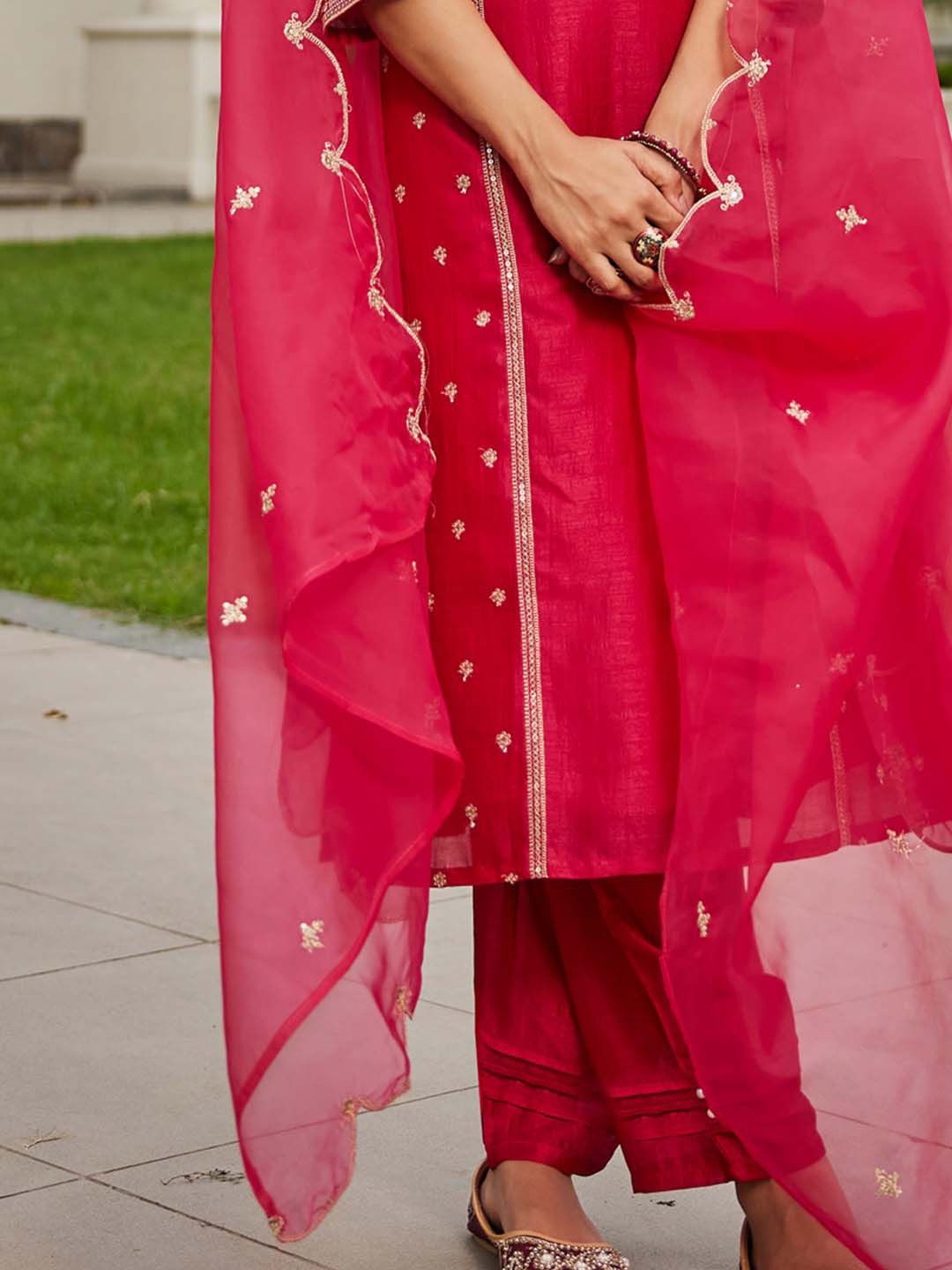 Indo Era Women Ethnic Motifs Embroidered Panelled Kurta with Trousers & With Dupatta