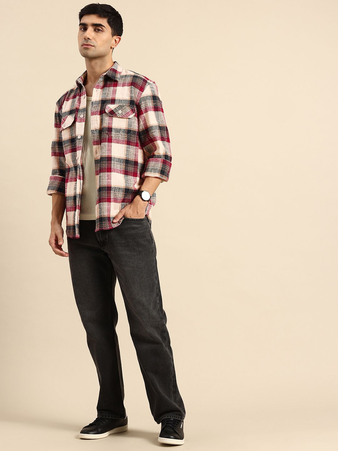 Being Human Checked Drop-Shoulder Sleeves Pure Cotton Casual Shirt
