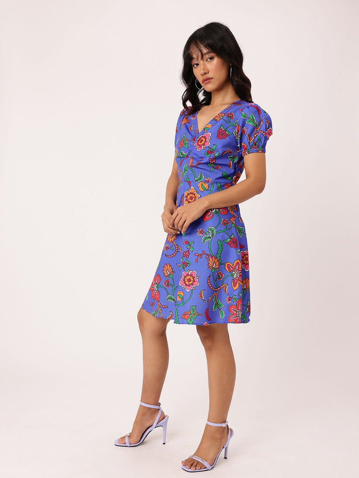 DressBerry Chic Bloom Printed Gathered A-Line Dress