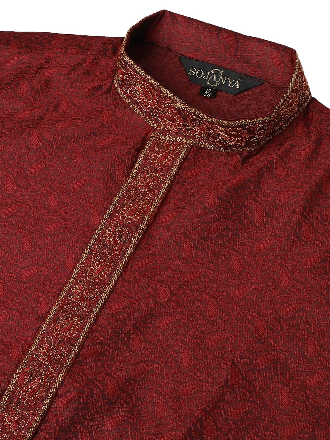SOJANYA Men Red Embroidered Straight Kurta