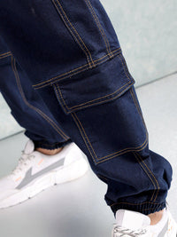 The Indian Garage Co Men Mid-Rise Loose Fit Contrast Stitch Stretchable Cargo Jogger Jeans