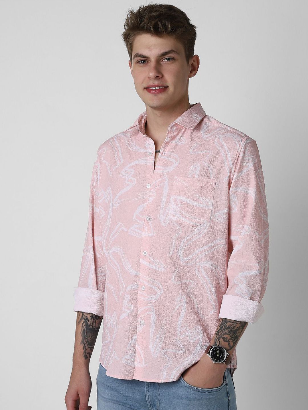 VASTRADO Men Classic Slim Fit Floral Opaque Printed Casual Shirt