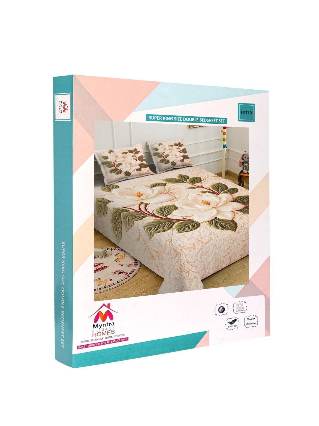 Myntra Elegant Homes Berwarna Krim Bunga 400 TC Cadar King dengan 2 Sarung Bantal