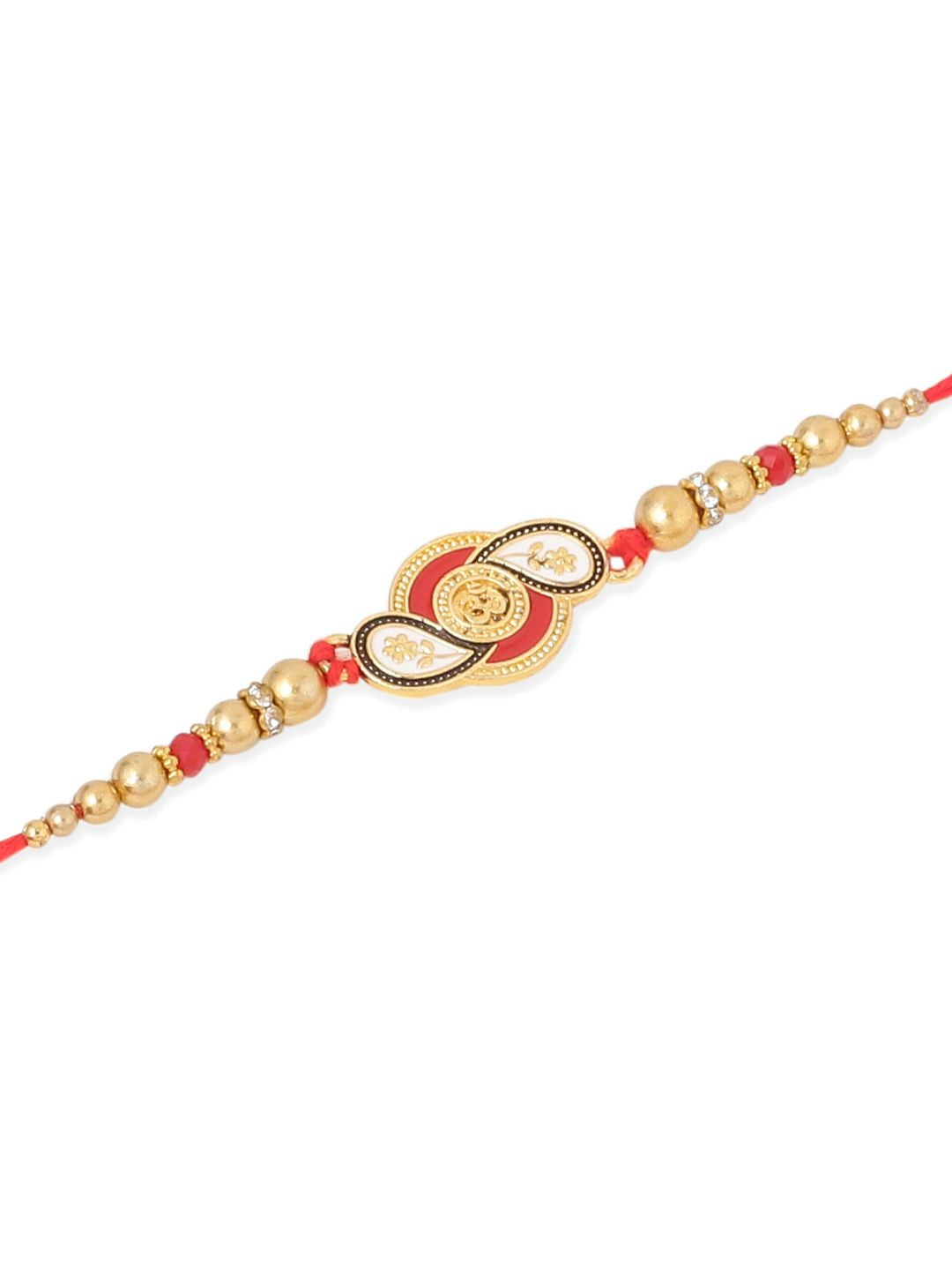 NVR Unisex Set of 2 Floral Artificial Beads Thread Rakhi With Roli Chawal Chandan Mishri