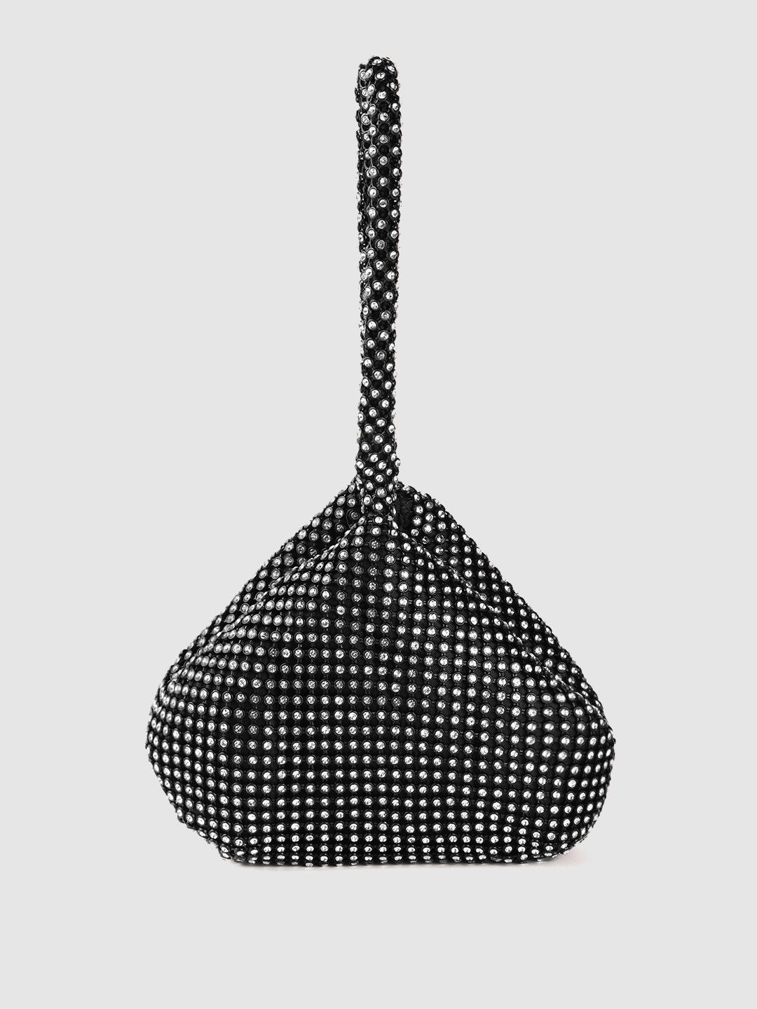 Lino Perros Black & Silver-Toned Embellished Potli Clutch