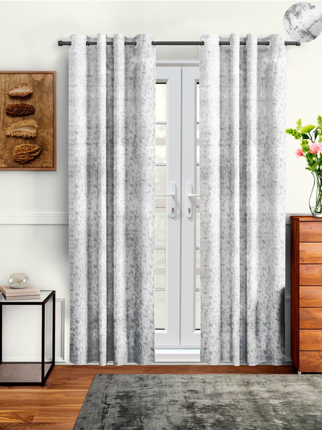 Cortina White & Grey Set of 2 Room Darkening Door Curtain