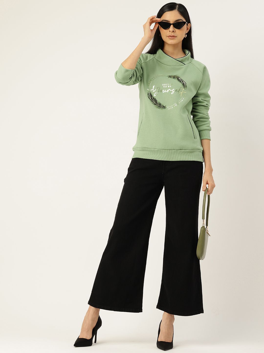 Monte Carlo Sequined Stand Collar Printed Sweatshirt