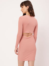 DressBerry Edgy Elegance Ribbed Sweetheart Neck Cut-Out & Tie-Up Detail Bodycon Dress