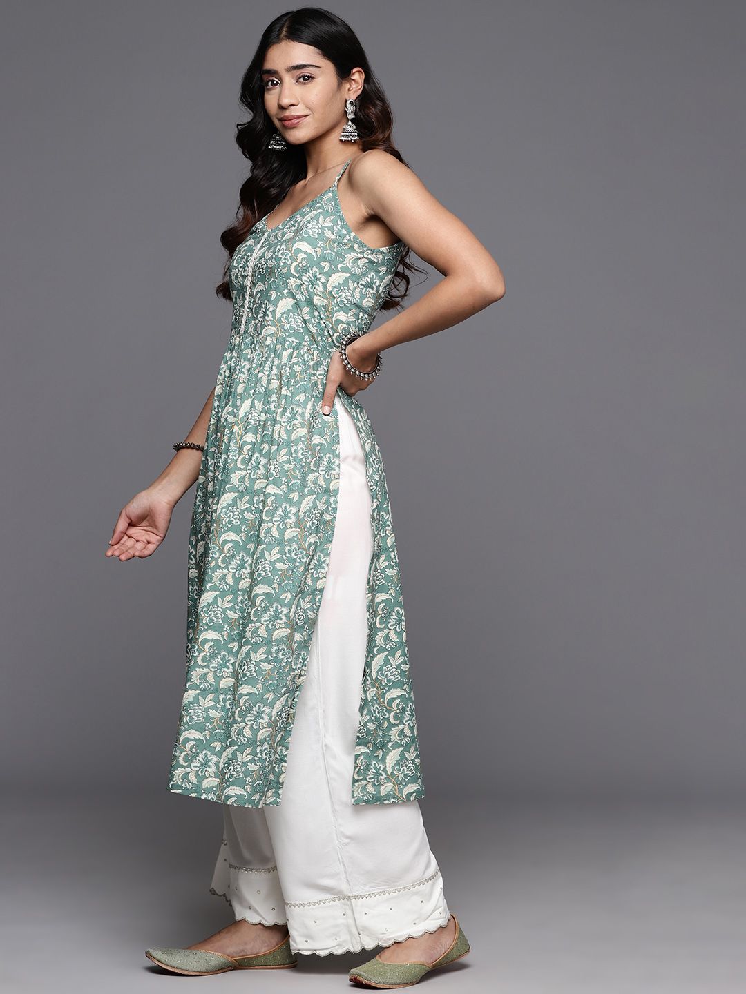 Varanga Women Floral Printed Gotta Patti A-Line Kurta