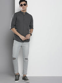The Indian Garage Co Men Grey Mandarin Collar Casual Shirt