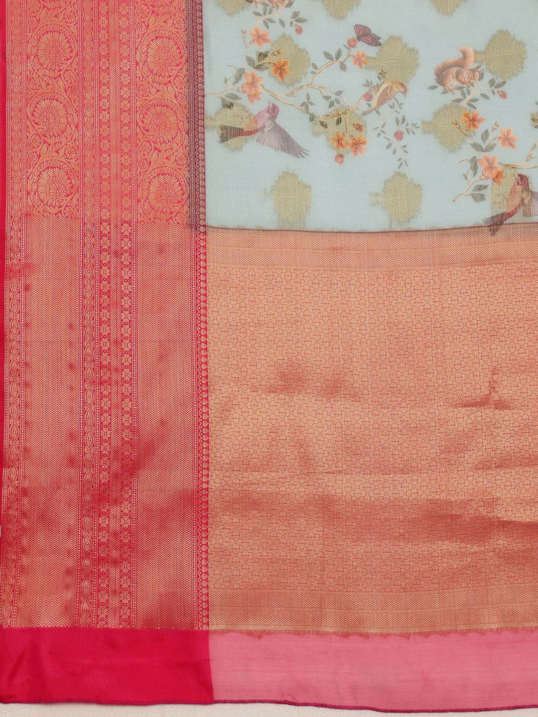Silk Land Woven Floral Art Silk Chanderi Digital Print Saree
