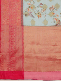 Silk Land Woven Floral Art Silk Chanderi Digital Print Saree