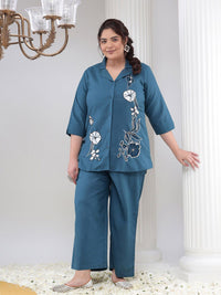 Bani Women Plus Size Floral Embroidered Shirt and Palazzos