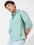 Campus Sutra Green Spread Collar Classic Fit Cotton Casual Shirt