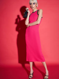 SASSAFRAS Magenta Rib Sleeveless Bodycon Midi Dress