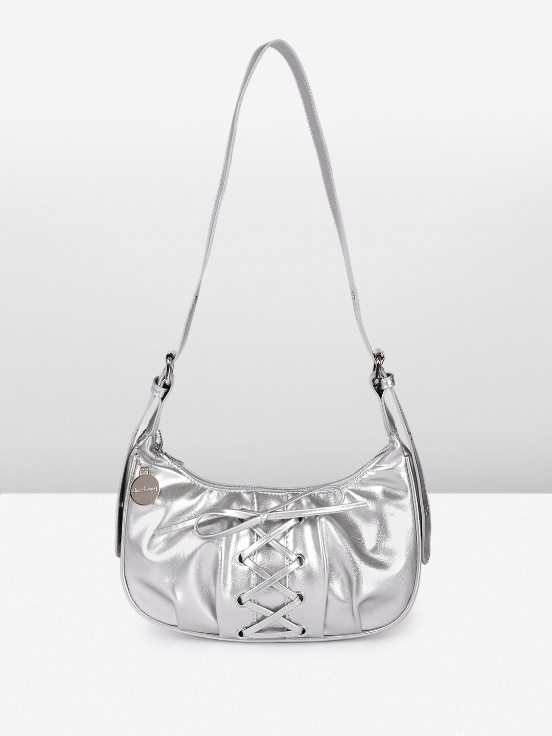 DressBerry Textured Half Moon Shoulder Bag with Bow Detail
