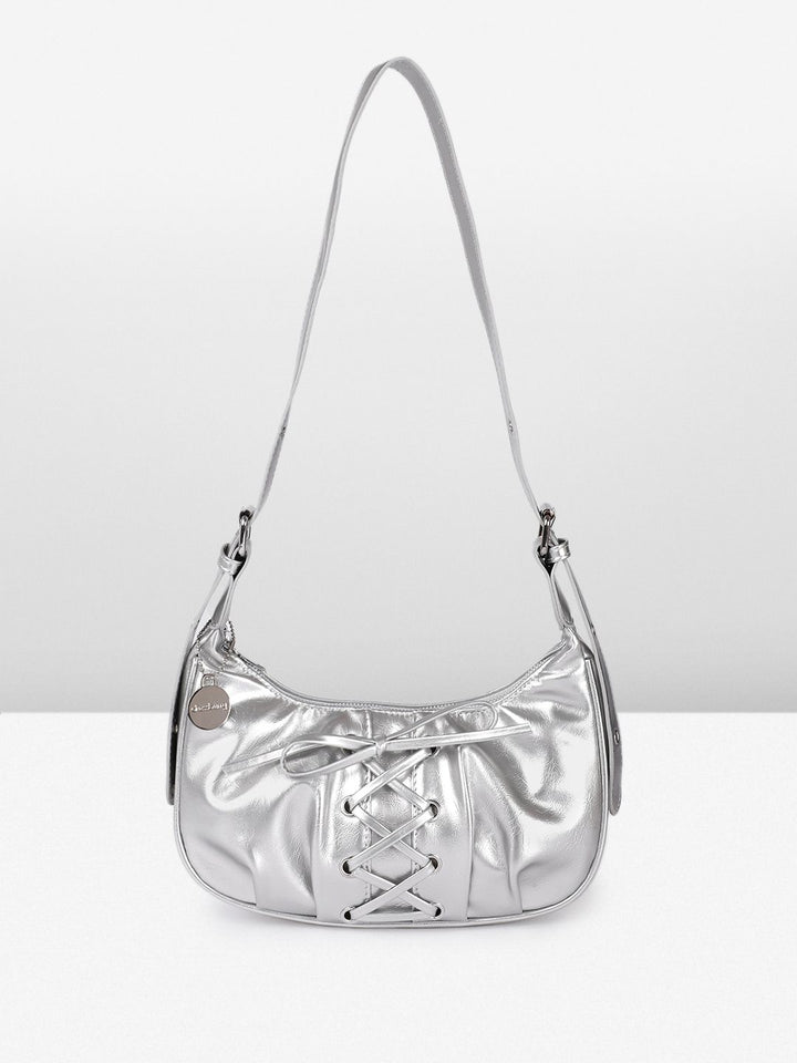 DressBerry Textured Half Moon Shoulder Bag with Bow Detail