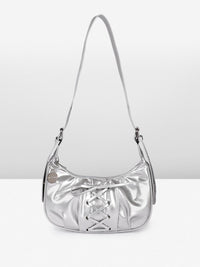 DressBerry Textured Half Moon Shoulder Bag with Bow Detail