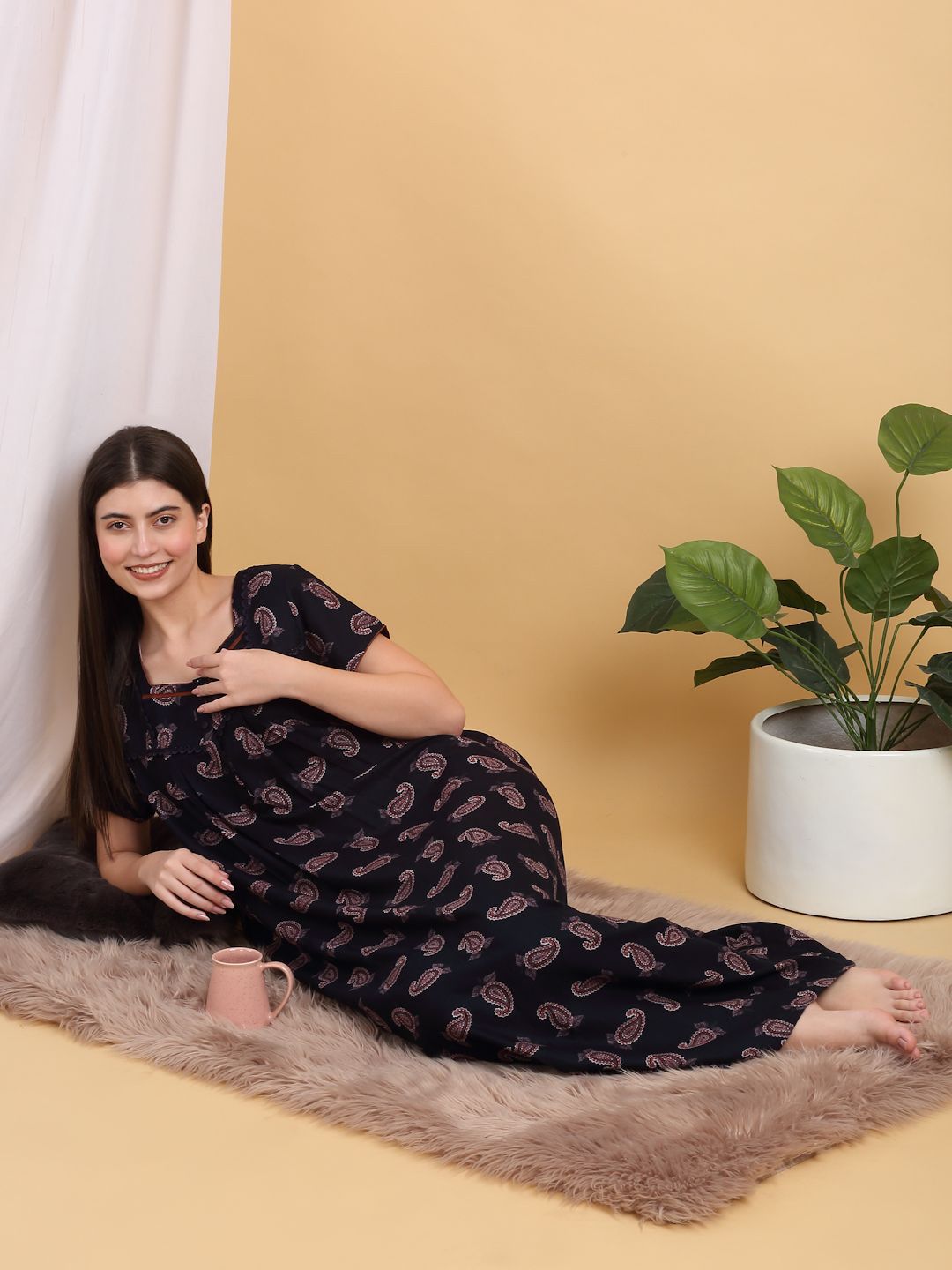 Sweet Dreams Ethnic Motifs Print Square Neck Maxi Nightdress