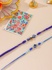 NVR Unisex Set of 2 Blue Evil Eye Artificial Beads Thread Rakhi with Roli Chawal