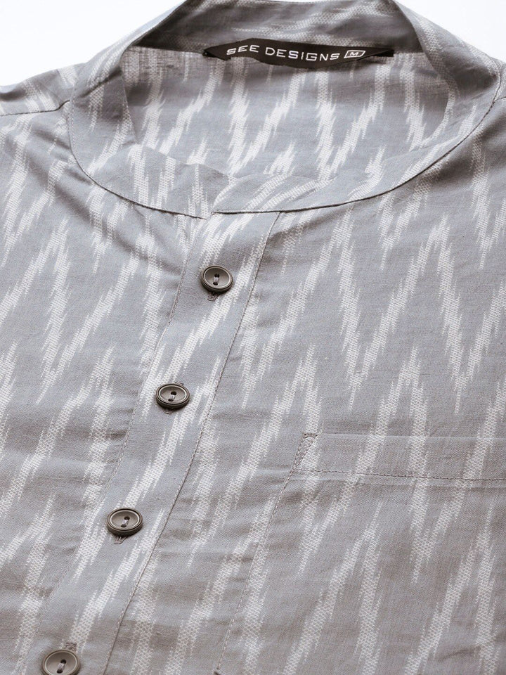 See Designs Men Grey Striped Kurta