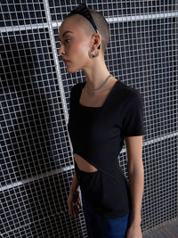 SASSAFRAS Black Square Neck Cut-Out Top