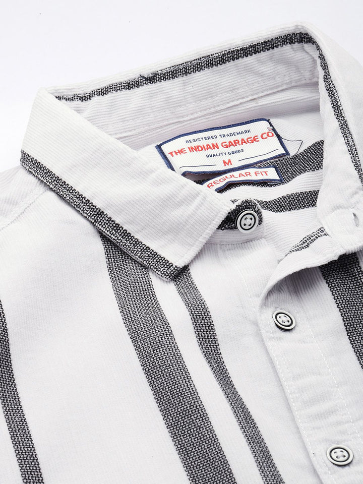 The Indian Garage Co Vertical Stripes Corduroy Pure Cotton Casual Shirt