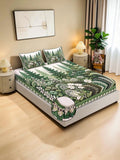 KLOTTHE Green & White Floral 400 TC King Bedsheet with 2 Pillow Covers