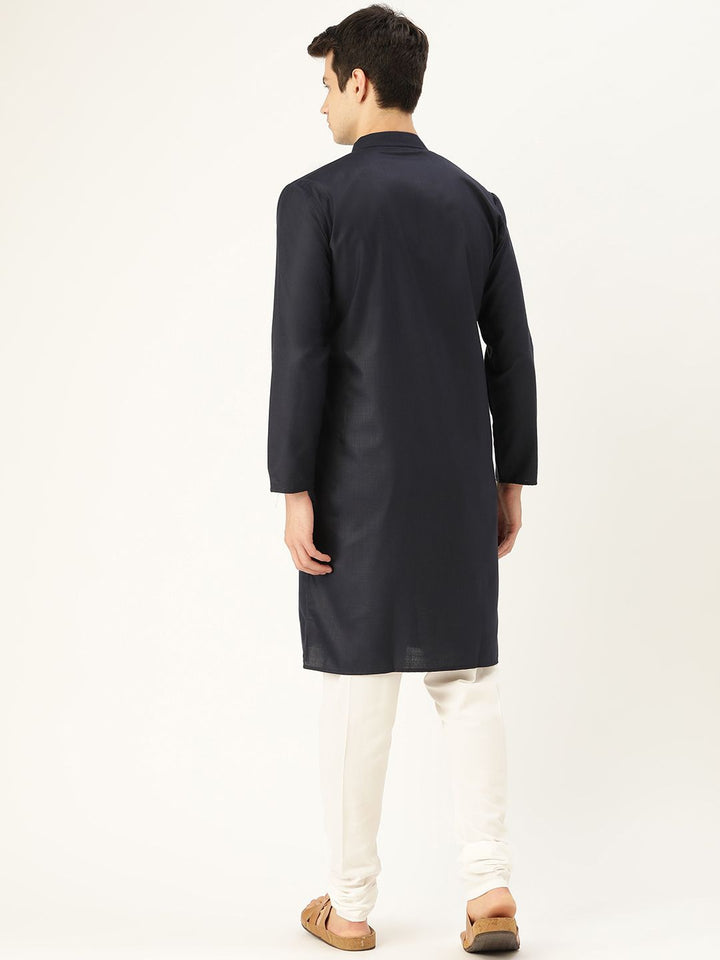 SOJANYA Lelaki Navy Blue Solid Kurta Lurus