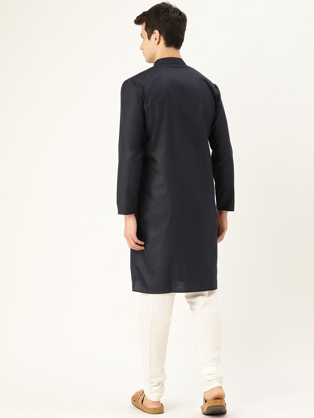 SOJANYA Lelaki Navy Blue Solid Kurta Lurus