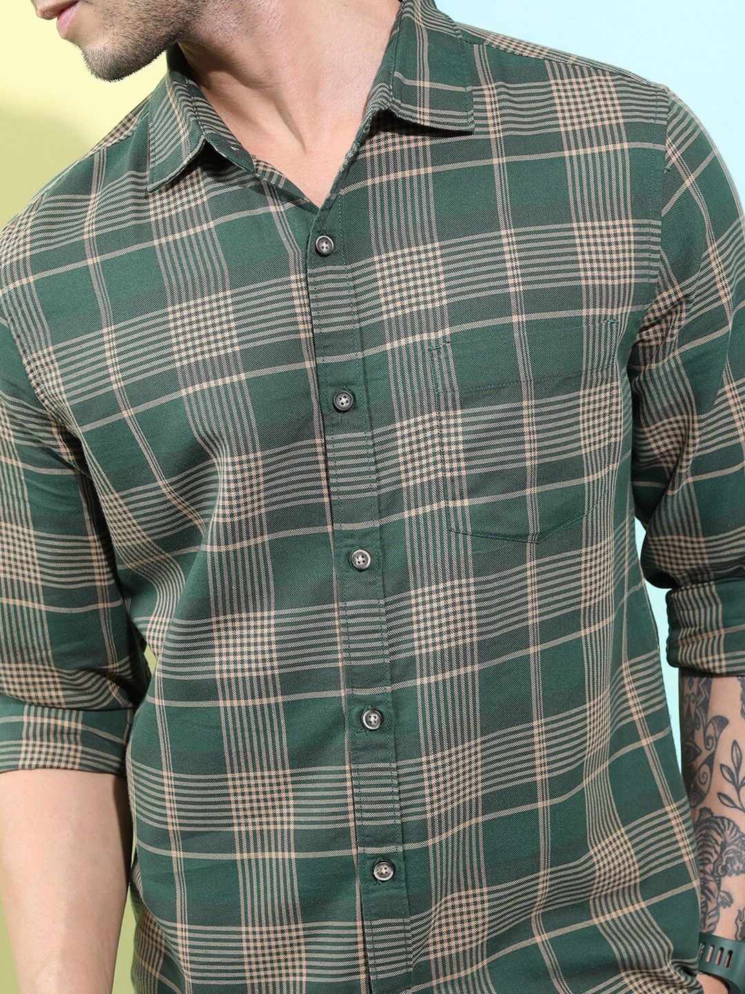 HIGHLANDER Tartan Checked Slim Fit Casual Shirt