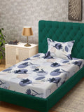 Myntra Elegant Homes White & Grey Floral 300 TC Single Bedsheet with 1 Pillow Covers