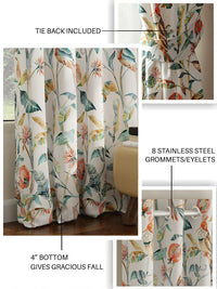 URBAN SPACE Set of 2 White & Peach Floral Printed Room Darkening Long Door Curtains