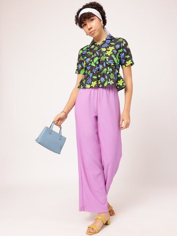 DressBerry Frolic & Fashion Tropical Printed Flounce Hem Shirt-Style Top