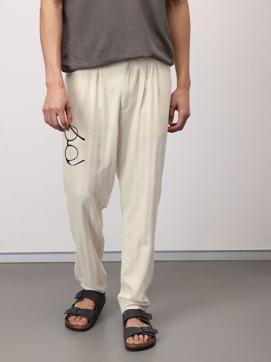 ether Kora Men Cotton Linen Pleated Chinos Trousers
