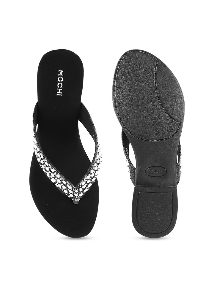 Mochi Embellished Open Toe Flats