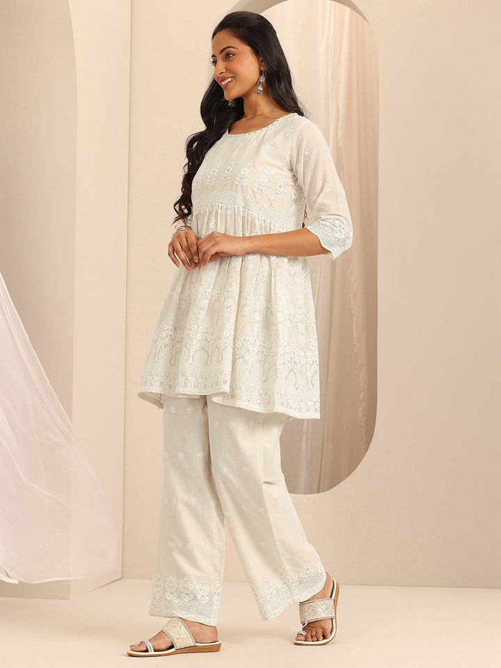 Libas Cotton Embroidered Round neck  Tunic Top and Slip on Palazzo