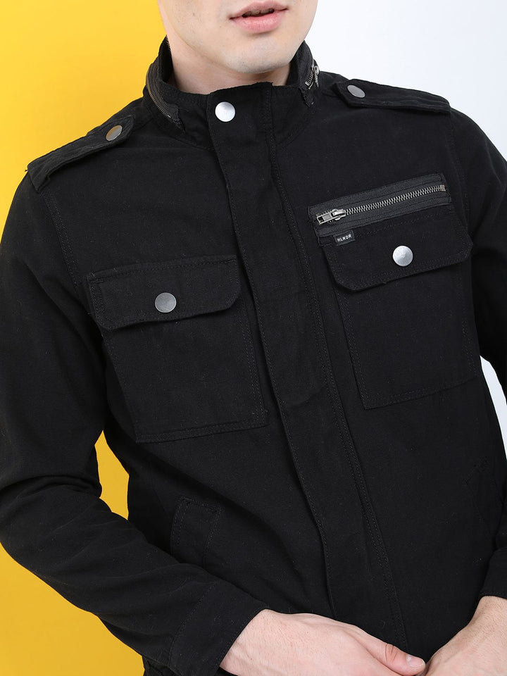 HIGHLANDER Men Black Geometric Colourblocked Tailored Jacket