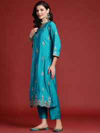 Indo Era Ethnic Motifs Embroidered Sequinned Kurta With Trousers & Dupatta