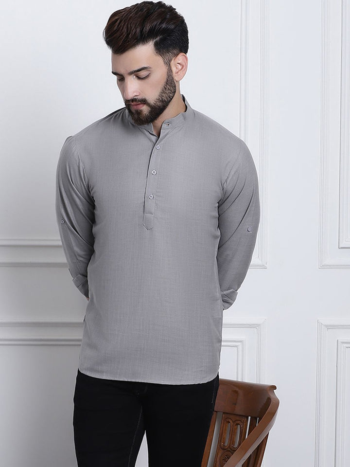 Anug by SOJANYA Men Grey Band Collar Kurta