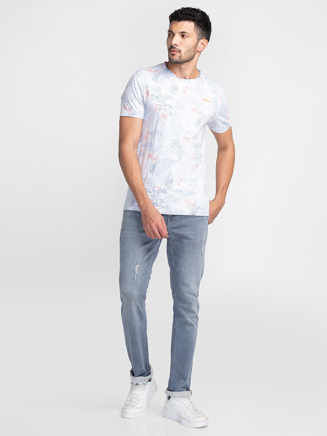 Being Human Tropical Printed Knitted Pure Cotton Casual T-shirt