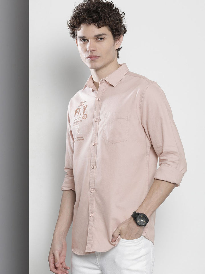 The Indian Garage Co Men Dusty Pink Printed Casual Cotton Shirt