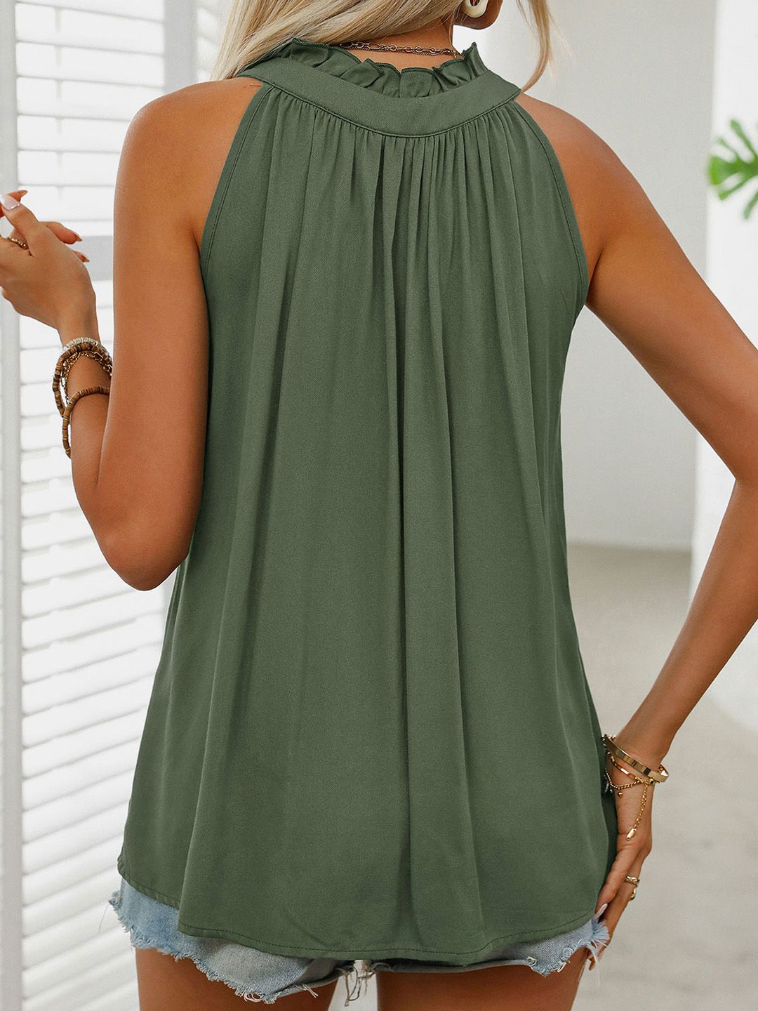 DressBerry Tie-Up Neck Ruffled Longline Top